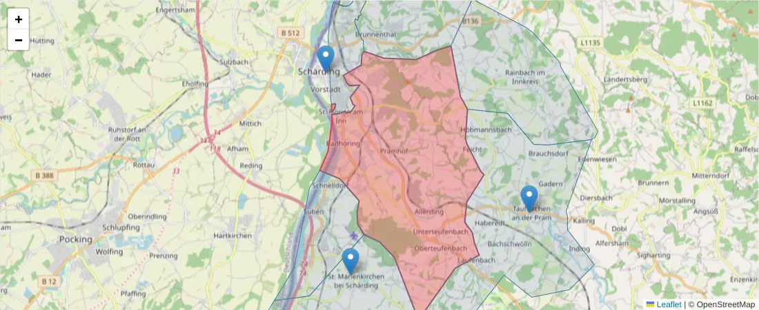 Karte des Postleitzahlen Bereichs  und der umliegenden Postleitzahlen in Deutschland