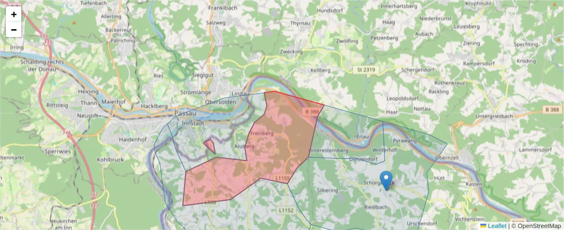 Karte des Postleitzahlen Bereichs  und der umliegenden Postleitzahlen in Deutschland