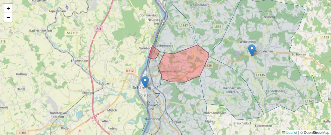 Karte des Postleitzahlen Bereichs  und der umliegenden Postleitzahlen in Deutschland