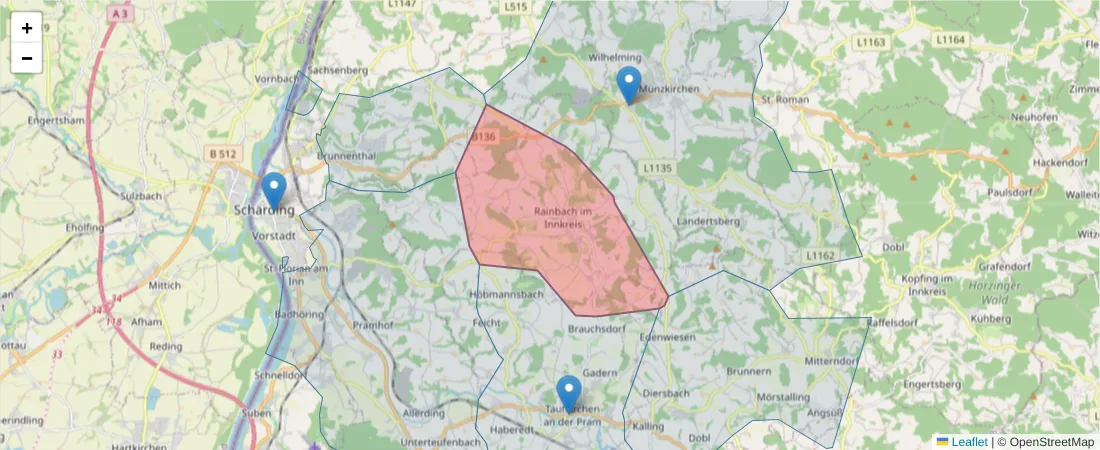 Karte des Postleitzahlen Bereichs  und der umliegenden Postleitzahlen in Deutschland