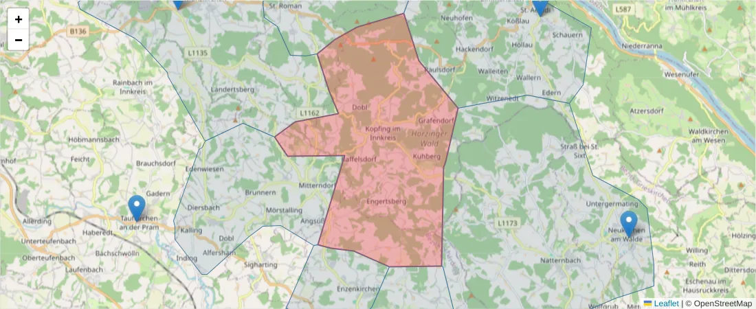 Karte des Postleitzahlen Bereichs  und der umliegenden Postleitzahlen in Deutschland
