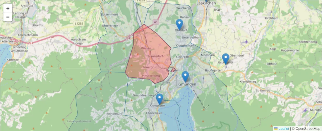 Karte des Postleitzahlen Bereichs  und der umliegenden Postleitzahlen in Deutschland