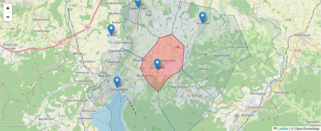 Karte des Postleitzahlen Bereichs  und der umliegenden Postleitzahlen in Deutschland