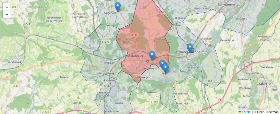 Karte des Postleitzahlen Bereichs  und der umliegenden Postleitzahlen in Deutschland