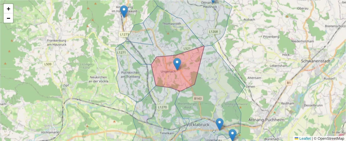 Karte des Postleitzahlen Bereichs  und der umliegenden Postleitzahlen in Deutschland