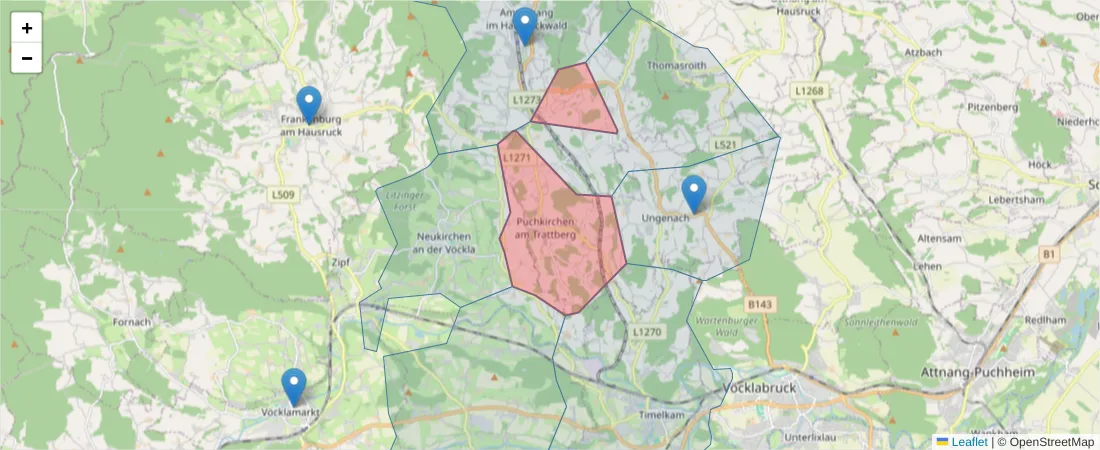 Karte des Postleitzahlen Bereichs  und der umliegenden Postleitzahlen in Deutschland