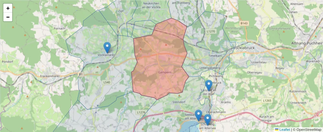 Karte des Postleitzahlen Bereichs  und der umliegenden Postleitzahlen in Deutschland