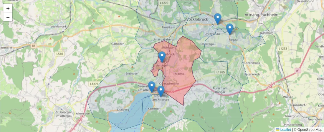 Karte des Postleitzahlen Bereichs  und der umliegenden Postleitzahlen in Deutschland