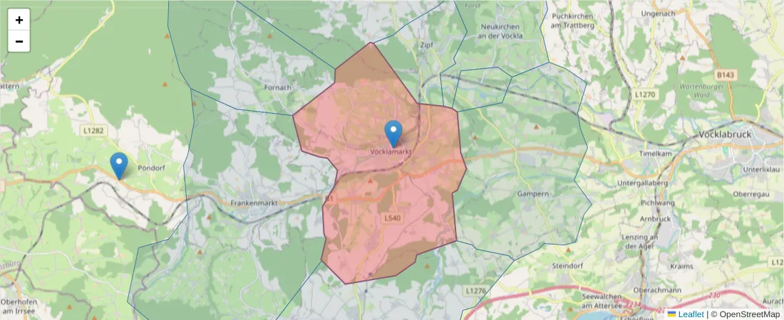 Karte des Postleitzahlen Bereichs  und der umliegenden Postleitzahlen in Deutschland