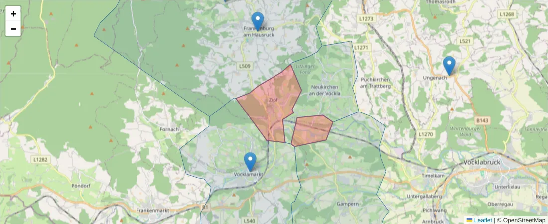 Karte des Postleitzahlen Bereichs  und der umliegenden Postleitzahlen in Deutschland