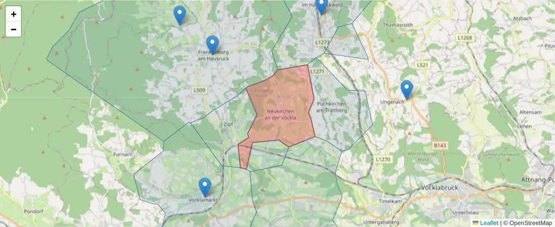 Karte des Postleitzahlen Bereichs  und der umliegenden Postleitzahlen in Deutschland