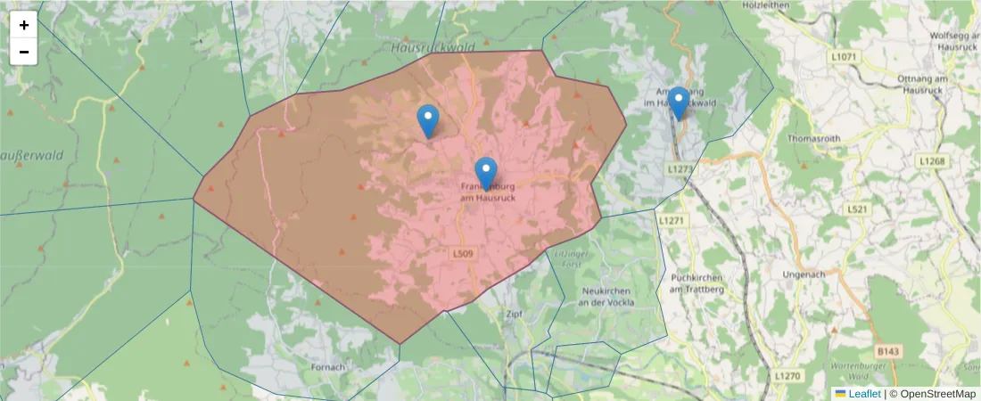 Karte des Postleitzahlen Bereichs  und der umliegenden Postleitzahlen in Deutschland