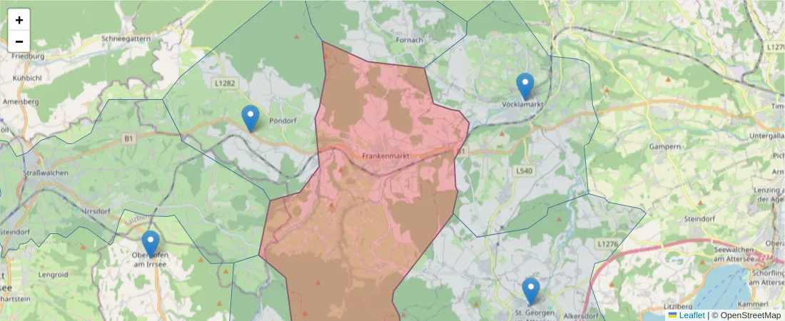 Karte des Postleitzahlen Bereichs  und der umliegenden Postleitzahlen in Deutschland