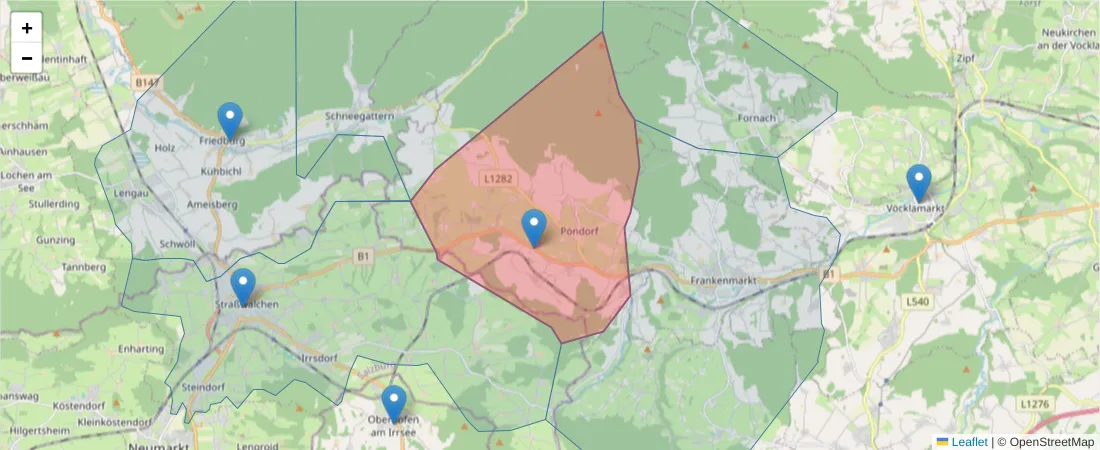Karte des Postleitzahlen Bereichs  und der umliegenden Postleitzahlen in Deutschland
