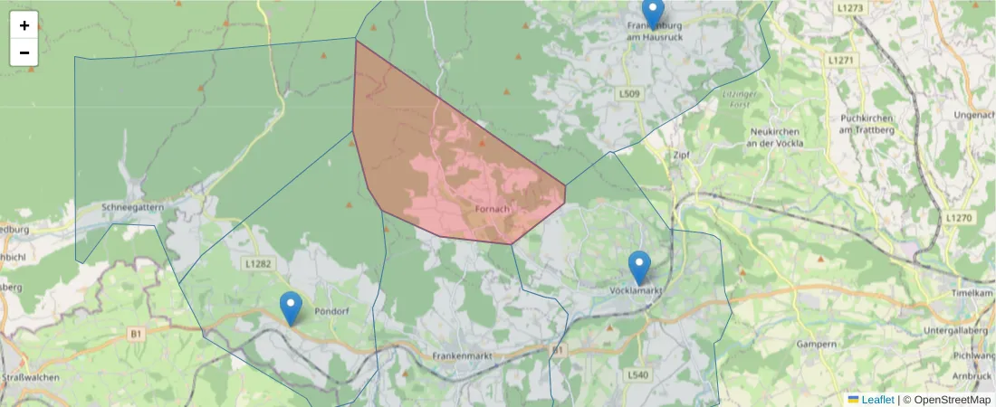 Karte des Postleitzahlen Bereichs  und der umliegenden Postleitzahlen in Deutschland
