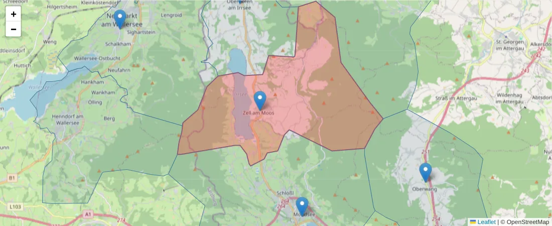 Karte des Postleitzahlen Bereichs  und der umliegenden Postleitzahlen in Deutschland