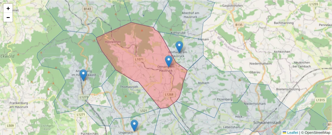 Karte des Postleitzahlen Bereichs  und der umliegenden Postleitzahlen in Deutschland