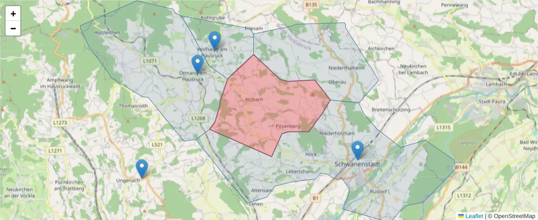 Karte des Postleitzahlen Bereichs  und der umliegenden Postleitzahlen in Deutschland