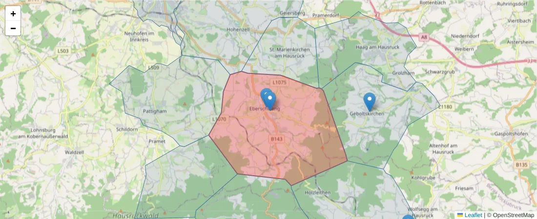 Karte des Postleitzahlen Bereichs  und der umliegenden Postleitzahlen in Deutschland
