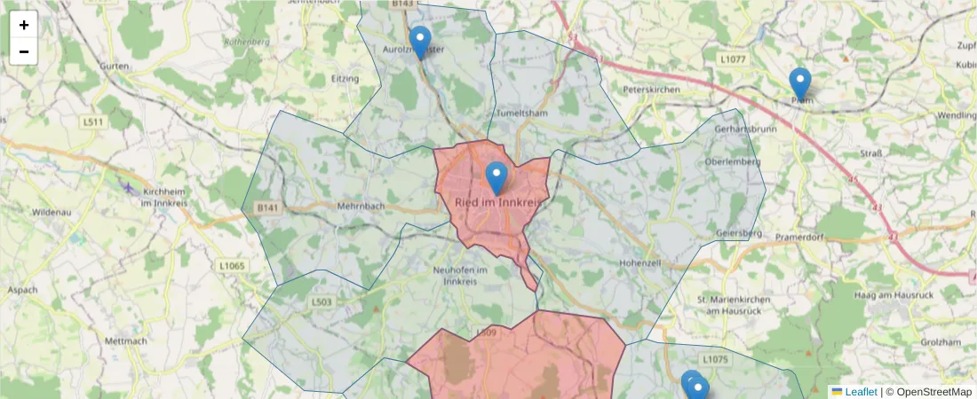 Karte des Postleitzahlen Bereichs  und der umliegenden Postleitzahlen in Deutschland
