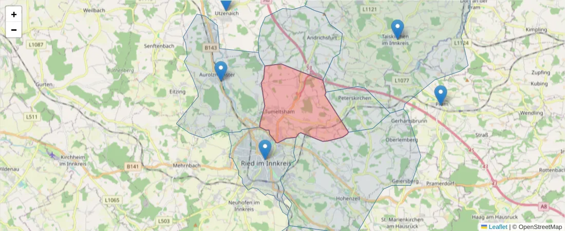 Karte des Postleitzahlen Bereichs  und der umliegenden Postleitzahlen in Deutschland