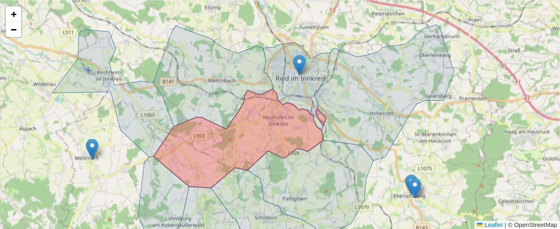 Karte des Postleitzahlen Bereichs  und der umliegenden Postleitzahlen in Deutschland
