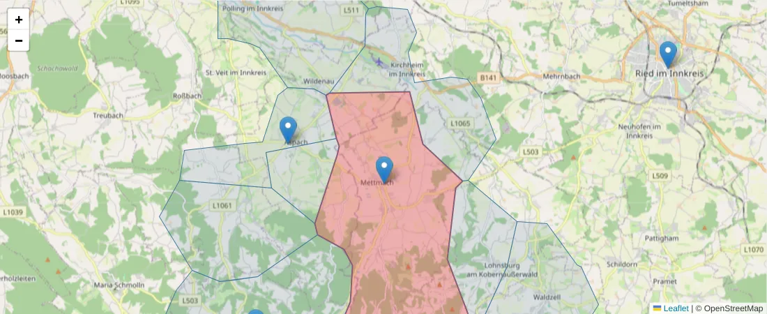 Karte des Postleitzahlen Bereichs  und der umliegenden Postleitzahlen in Deutschland