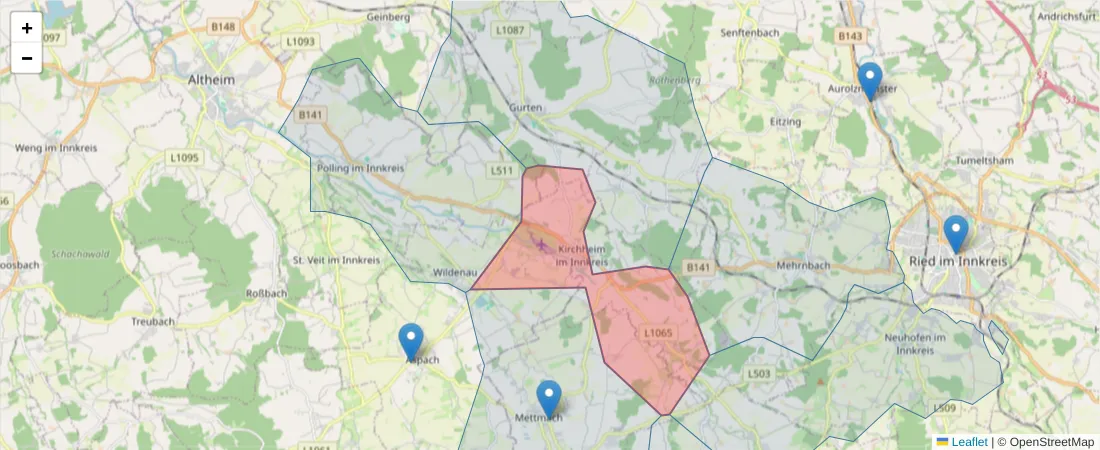 Karte des Postleitzahlen Bereichs  und der umliegenden Postleitzahlen in Deutschland