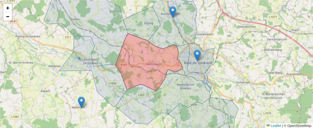 Karte des Postleitzahlen Bereichs  und der umliegenden Postleitzahlen in Deutschland