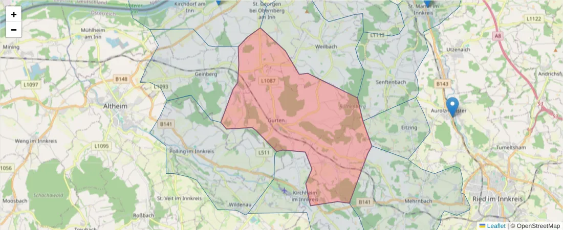 Karte des Postleitzahlen Bereichs  und der umliegenden Postleitzahlen in Deutschland