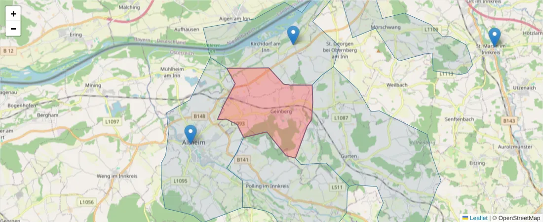 Karte des Postleitzahlen Bereichs  und der umliegenden Postleitzahlen in Deutschland