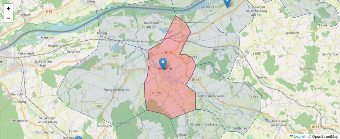 Karte des Postleitzahlen Bereichs  und der umliegenden Postleitzahlen in Deutschland