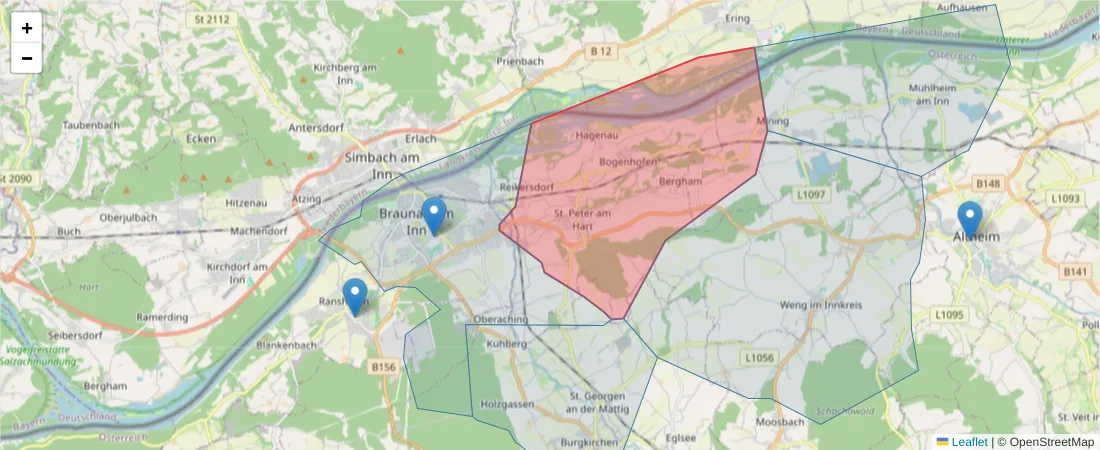 Karte des Postleitzahlen Bereichs  und der umliegenden Postleitzahlen in Deutschland