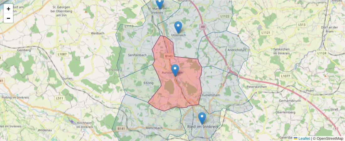 Karte des Postleitzahlen Bereichs  und der umliegenden Postleitzahlen in Deutschland