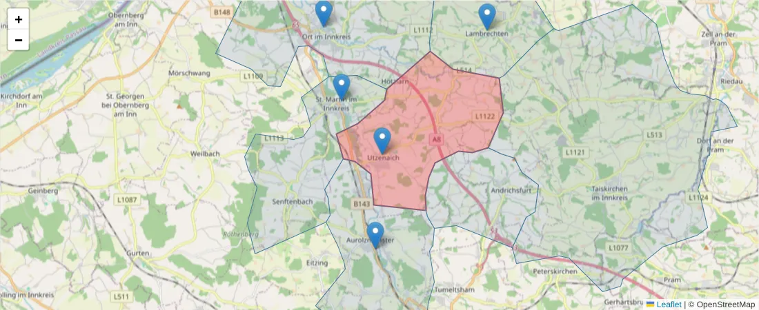 Karte des Postleitzahlen Bereichs  und der umliegenden Postleitzahlen in Deutschland