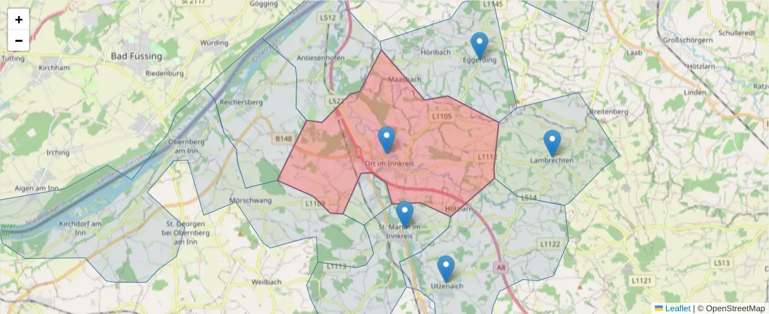 Karte des Postleitzahlen Bereichs  und der umliegenden Postleitzahlen in Deutschland