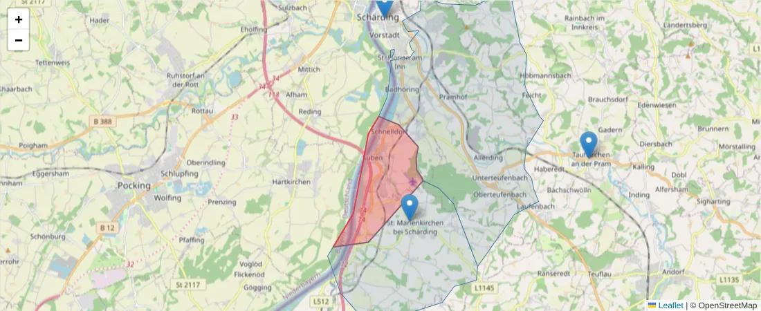 Karte des Postleitzahlen Bereichs  und der umliegenden Postleitzahlen in Deutschland