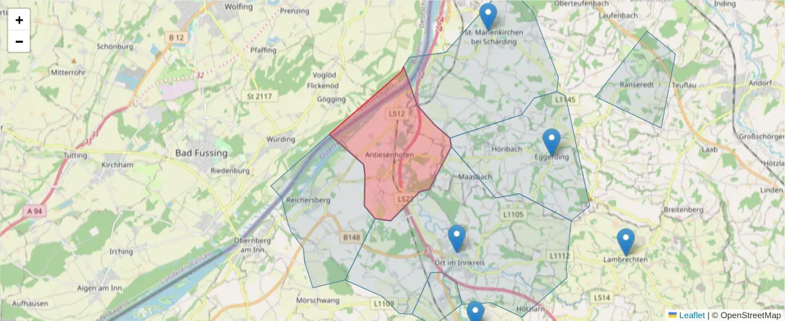 Karte des Postleitzahlen Bereichs  und der umliegenden Postleitzahlen in Deutschland