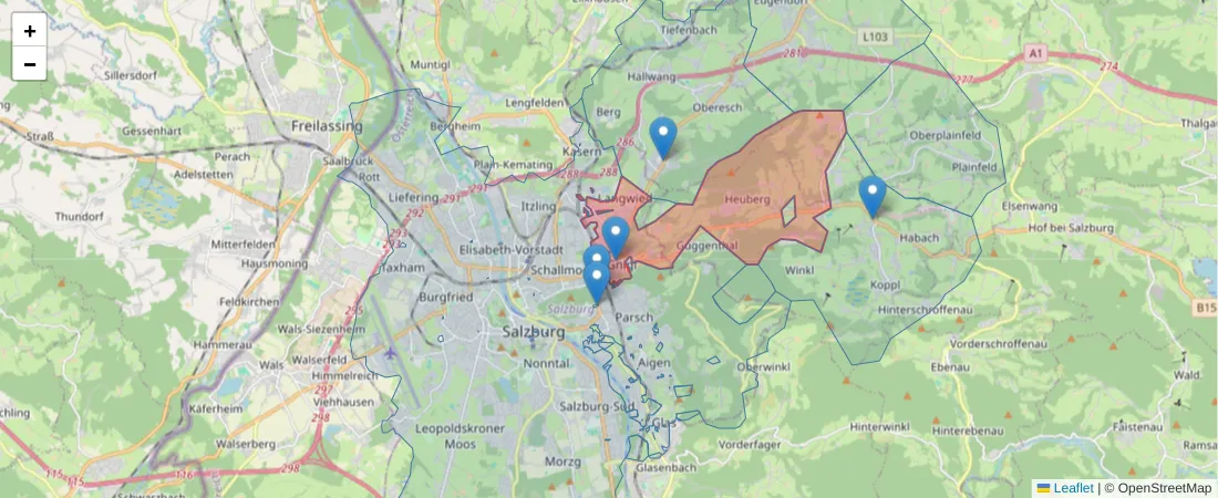 Karte des Postleitzahlen Bereichs  und der umliegenden Postleitzahlen in Deutschland