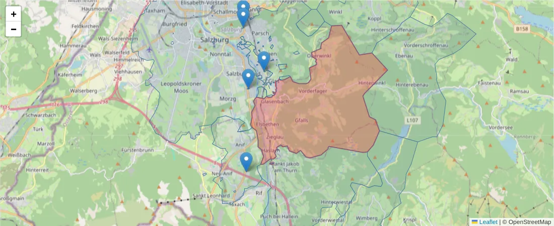 Karte des Postleitzahlen Bereichs  und der umliegenden Postleitzahlen in Deutschland