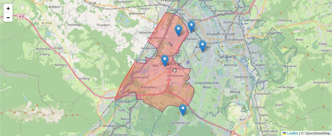 Karte des Postleitzahlen Bereichs  und der umliegenden Postleitzahlen in Deutschland