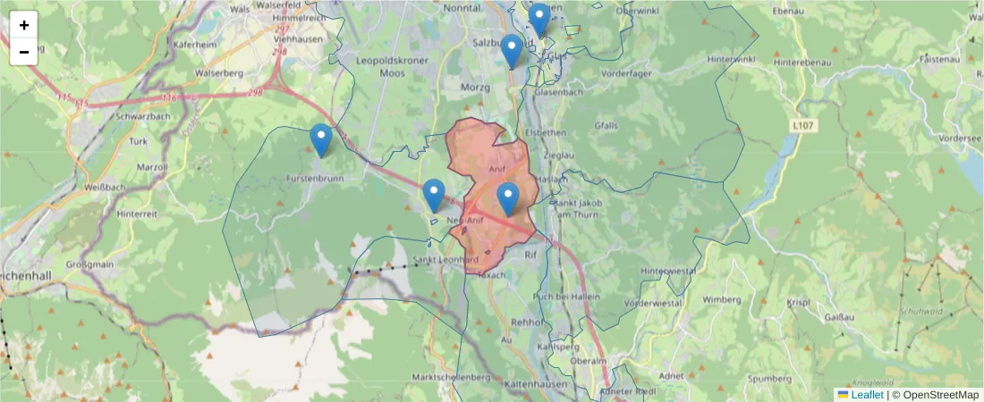 Karte des Postleitzahlen Bereichs  und der umliegenden Postleitzahlen in Deutschland