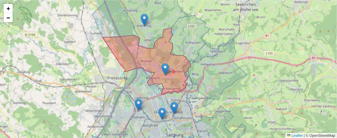 Karte des Postleitzahlen Bereichs  und der umliegenden Postleitzahlen in Deutschland