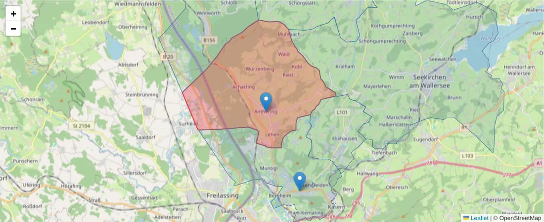 Karte des Postleitzahlen Bereichs  und der umliegenden Postleitzahlen in Deutschland