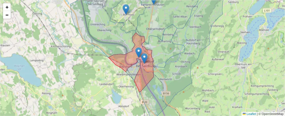 Karte des Postleitzahlen Bereichs  und der umliegenden Postleitzahlen in Deutschland