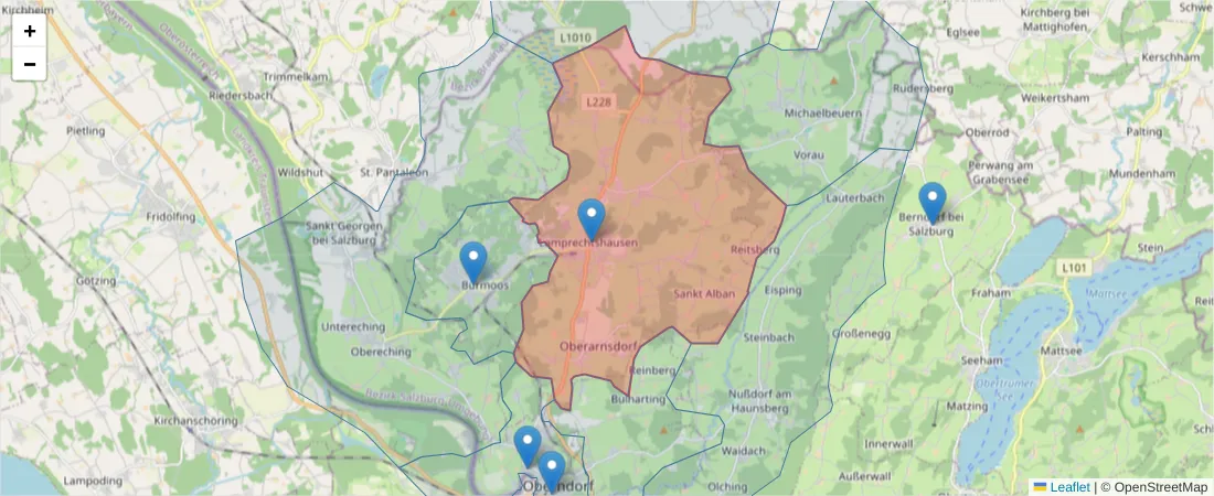 Karte des Postleitzahlen Bereichs  und der umliegenden Postleitzahlen in Deutschland