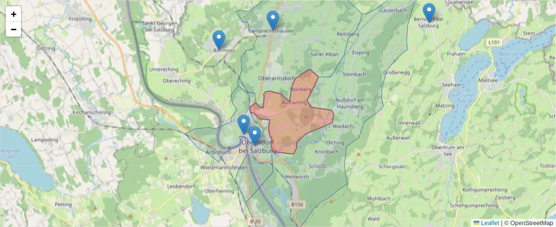 Karte des Postleitzahlen Bereichs  und der umliegenden Postleitzahlen in Deutschland