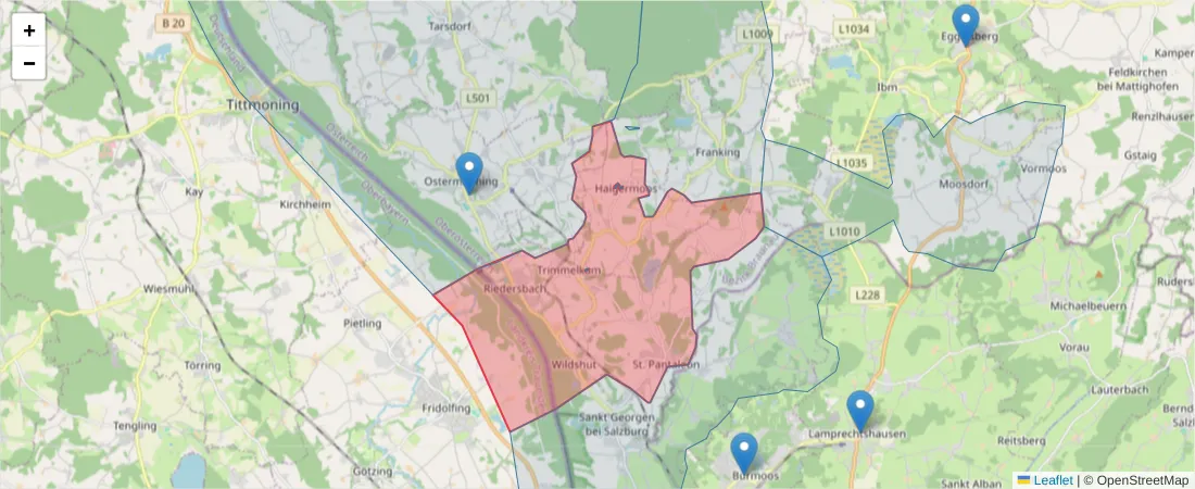 Karte des Postleitzahlen Bereichs  und der umliegenden Postleitzahlen in Deutschland