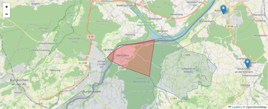 Karte des Postleitzahlen Bereichs  und der umliegenden Postleitzahlen in Deutschland