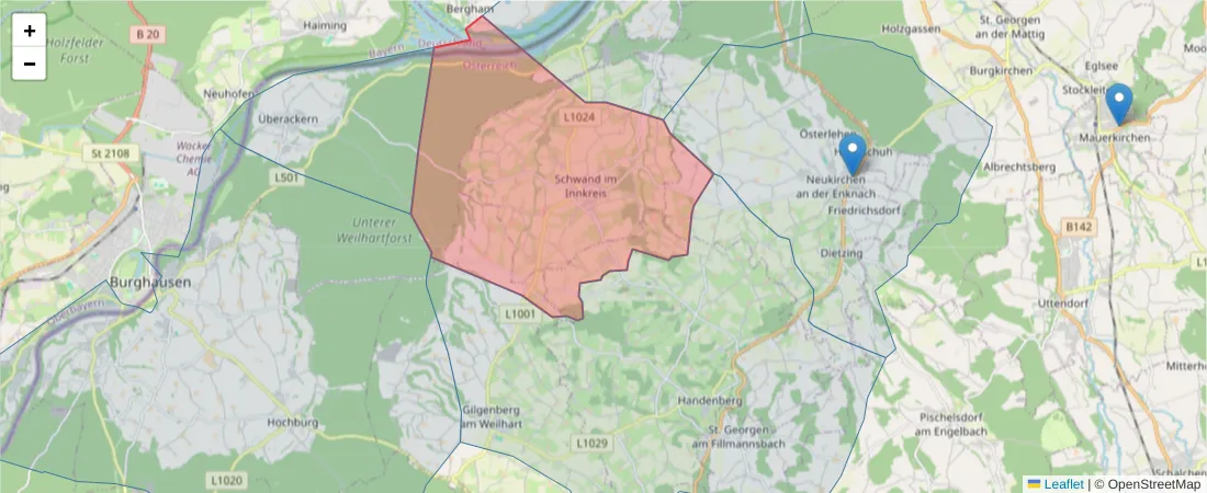 Karte des Postleitzahlen Bereichs  und der umliegenden Postleitzahlen in Deutschland